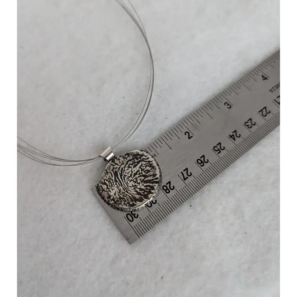 Silver coin pendant Reticulated sterling bail wire necklace 16